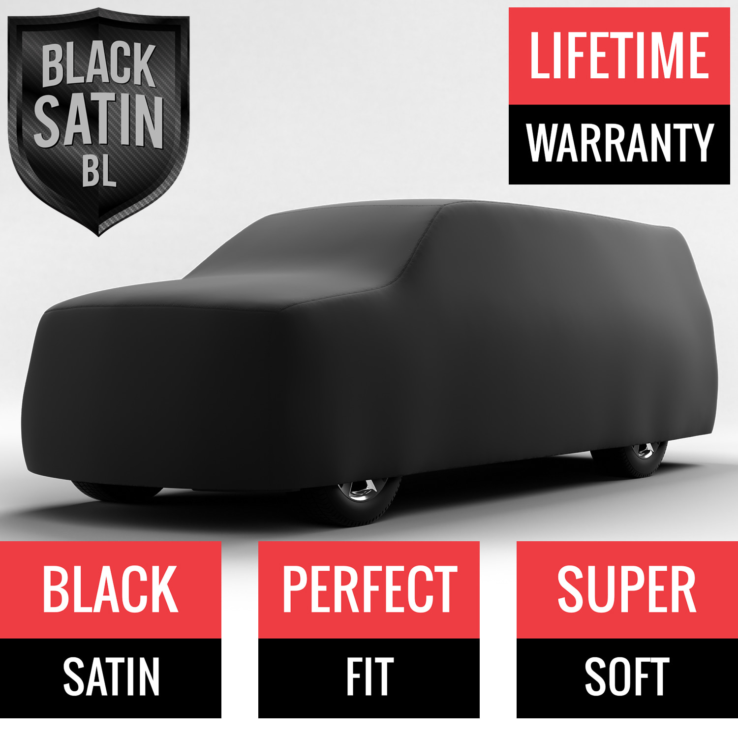 Black Satin BL - Black Car Cover for GMC C1500 1998 Regular Cab Pickup 6.5 Feet Bed with Camper Shell